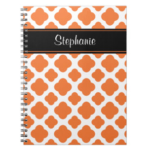 Orange and White Quatrefoil Pattern Notebook