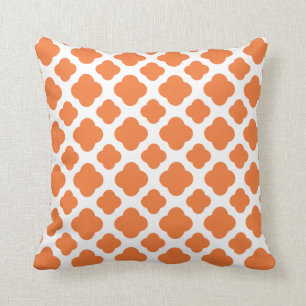 Orange and White Quatrefoil Pattern Throw Pillow