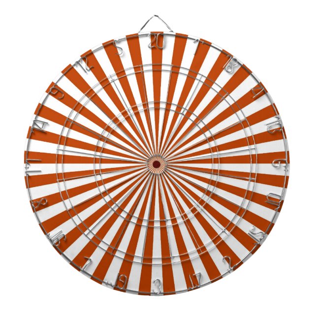 Orange and white retro funky sun stripes dartboard (Front)