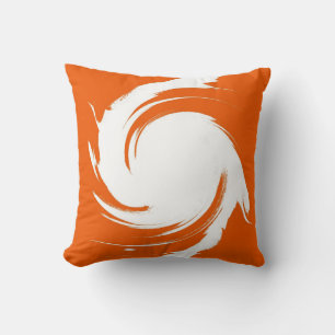 Orange and White Retro Swirl Painting Abstract Art Throw Pillow