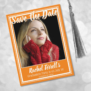 Orange and White Save the Date Graduation Announcement Postcard