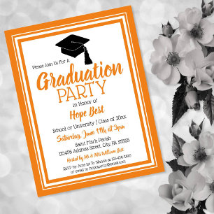 Orange and White School Colours Grad Party Invitation Postcard