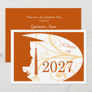 Orange and White Silhouette 2027 Graduation Party Invitation