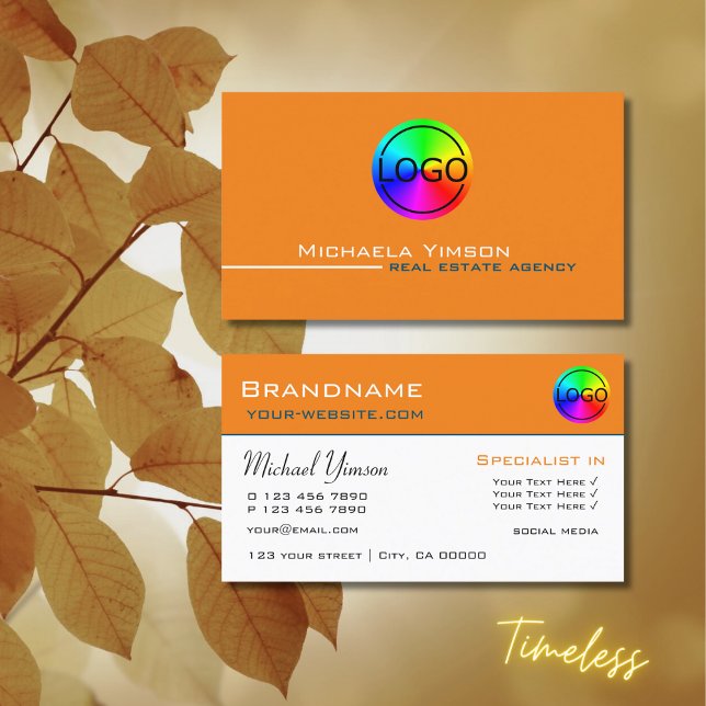 Orange and White Simple with Logo Professional Business Card (Creator Uploaded)