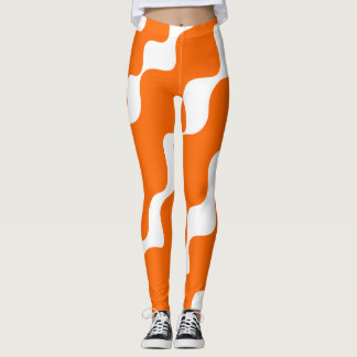 Orange and white slanting waves pattern leggings