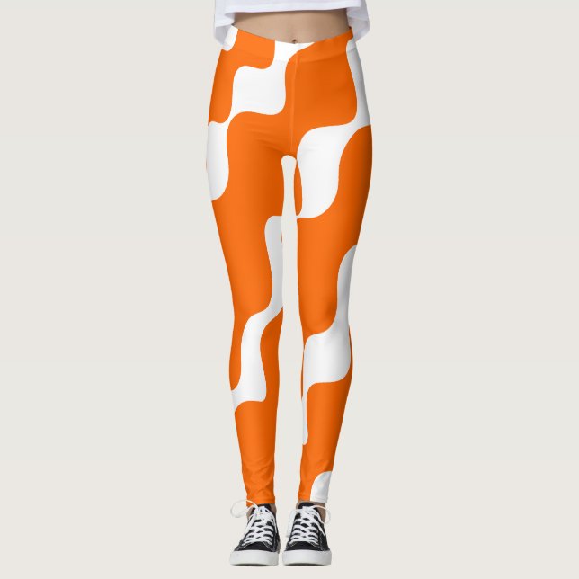 Orange and white slanting waves pattern  leggings (Front)