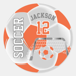 Orange and White Soccer Ball Classic Round Sticker