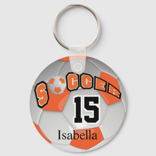 Orange and White Soccer Ball Keychain