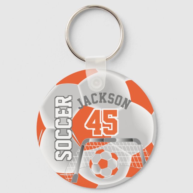 Orange and White Soccer ⚽ Ball  Sport Keychain (Front)