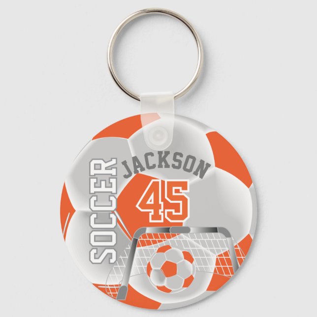 Orange and White Soccer ⚽ Ball  Sport Keychain (Front)