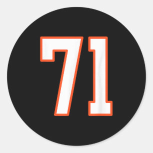 Orange And White Srts Number 71 Jersey Uniform Pla Classic Round Sticker
