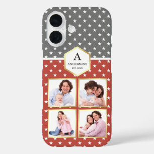 Orange and White Stars Pattern Photo Collage iPhone 16 Case