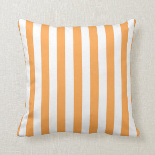 Orange and White Striped Throw Pillow