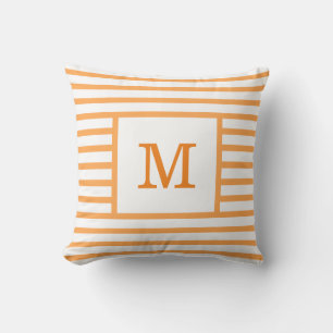 Orange and White Stripes Custom Monogram Cotton Throw Pillow