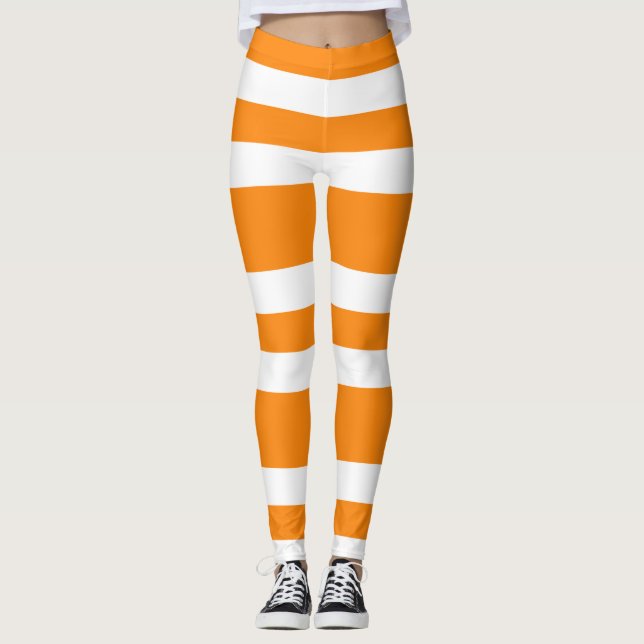 Orange and White Stripes Pattern Halloween Leggings (Front)