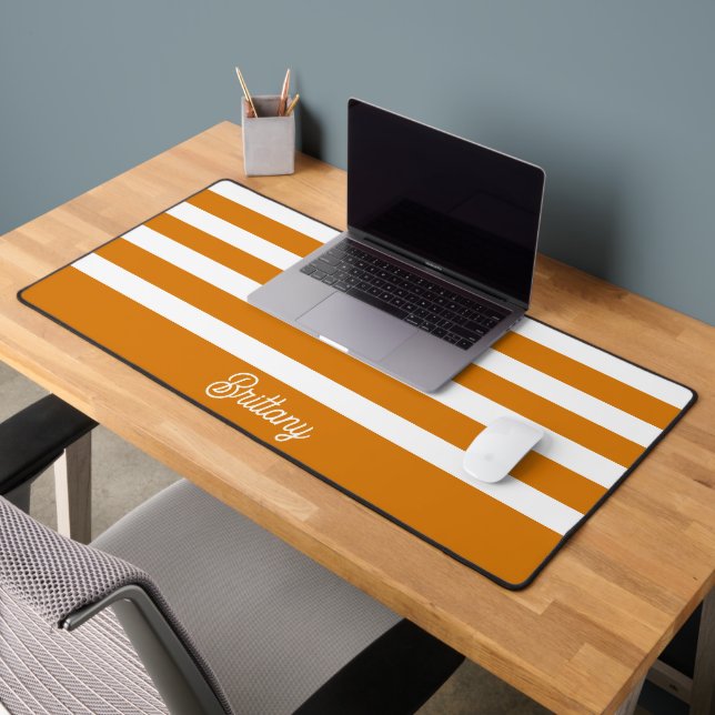 Orange  and White Stripes Pattern Personalized  Desk Mat (Office 2)