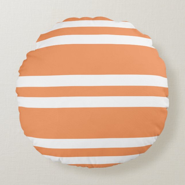 Orange and White Stripes Round Pillow (Front)