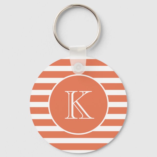 Orange and White Stripes with Monogram Keychain (Front)