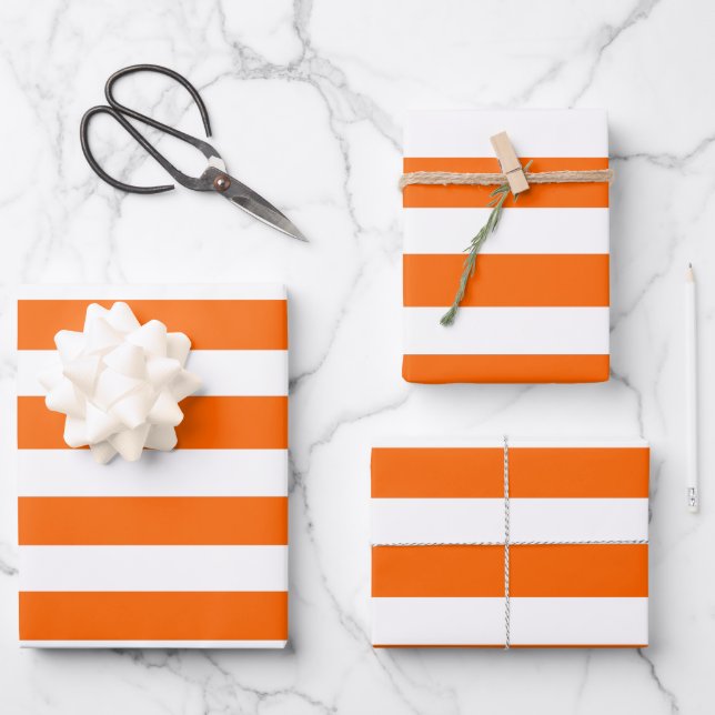 Orange and White Stripes  Wrapping Paper Sheet (Front)