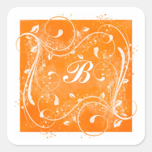 Orange and White Swirls 1.5" Monogrammed Sticker