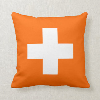 Orange and White Swiss Cross Throw Pillow