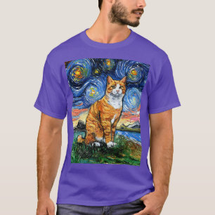 Orange and White Tabby Tiger Cat Starry Night Art T-Shirt