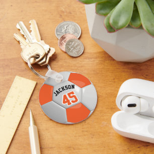 Orange and White Team Soccer ⚽ Ball Keychain