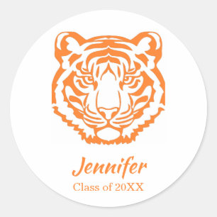 Orange and White Tigers Mascot Graduation Classic Round Sticker