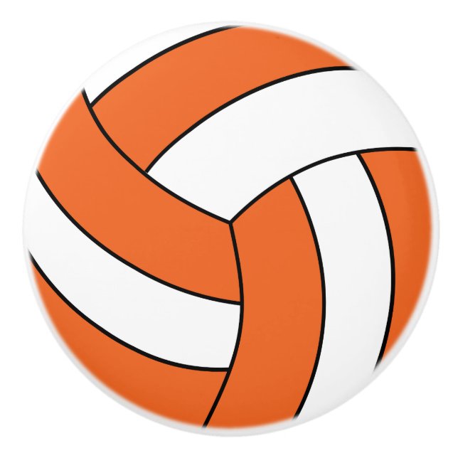 Orange and White Volleyball Ceramic Knob (Front)