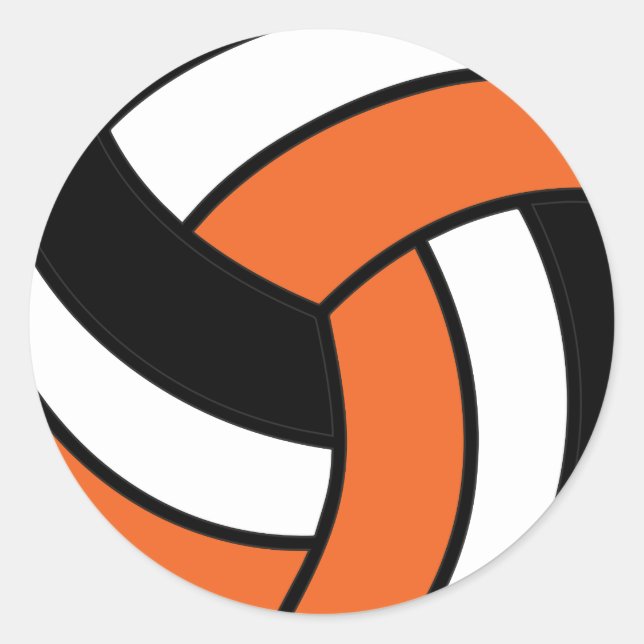 Orange and White Volleyball Classic Round Sticker (Front)