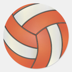 Orange and White Volleyball Classic Round Sticker