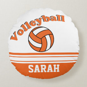 Orange and White Volleyball   Personalize Round Pillow