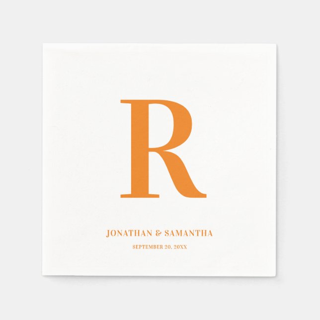 Orange and White Wedding Monogram Modern Napkins (Front)