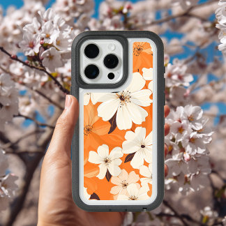 Orange and White Wild Rose Pattern iPhone 15 Pro Max Case