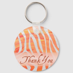 Orange and White Zebra Pattern Thank You Keychain