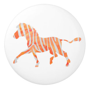 Orange and White Zebra Silhouette Ceramic Knob