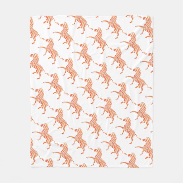 Orange and White Zebra Silhouette Fleece Blanket (Front)