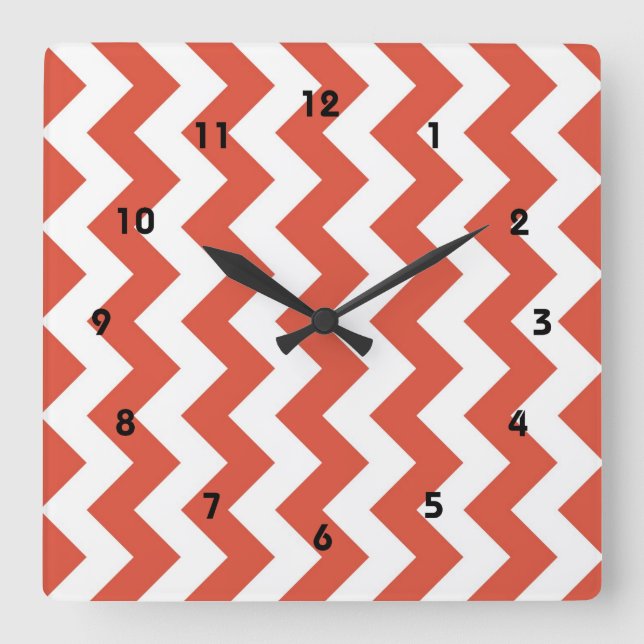 Orange and White Zigzag Square Wall Clock (Front)