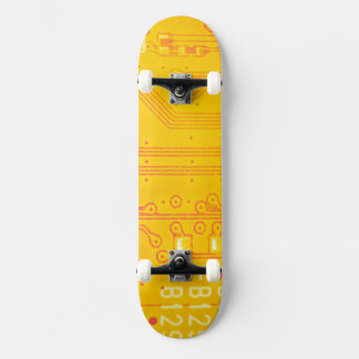 Orange and yellow circuit board skateboard