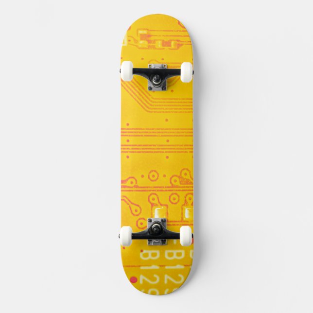 Orange and yellow circuit board  skateboard (Front)