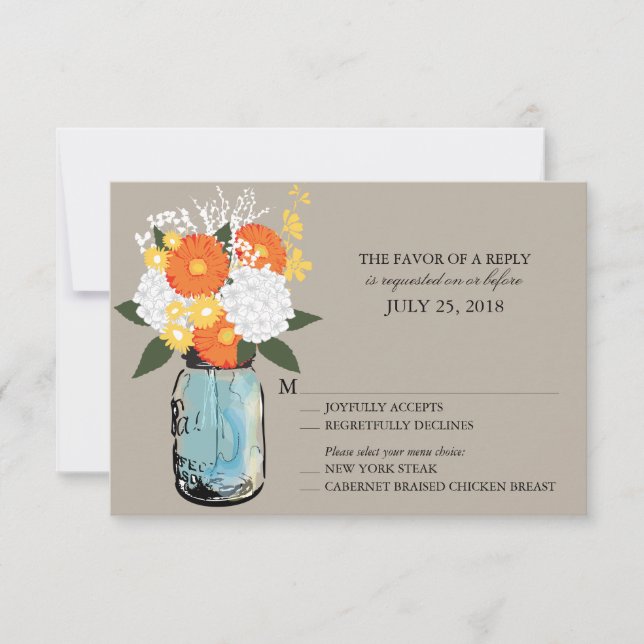 Orange and Yellow Citrus Bloom Mason Jar  | RSVP Card (Front)