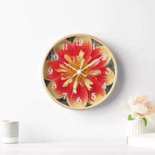 Orange and Yellow Collarette Dahlia Floral Clock