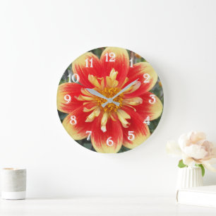 Orange and Yellow Collarette Dahlia Floral Large Clock