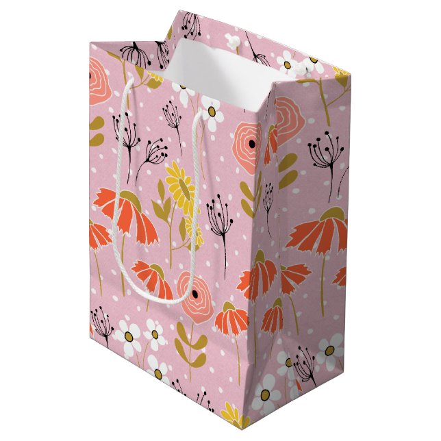 Orange and Yellow Doodle Flower Medium Gift Bag (Front Angled)