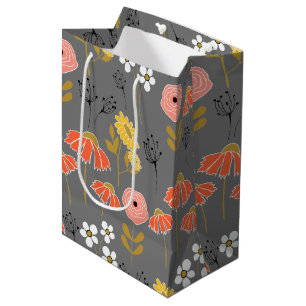 Orange and Yellow Doodle Flower Medium Gift Bag