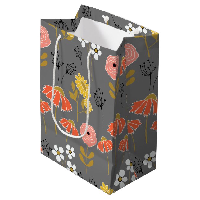 Orange and Yellow Doodle Flower Medium Gift Bag (Front Angled)
