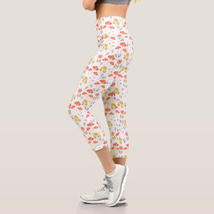 Orange and Yellow Doodle Flowers Capri Leggings