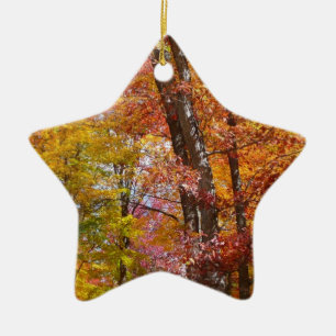 Orange and Yellow Fall Trees Autumn Photography Ceramic Ornament