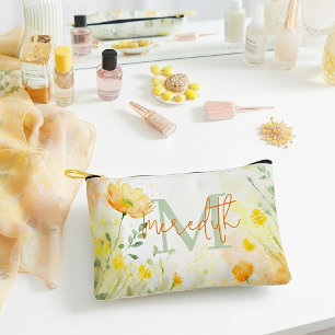 Orange and yellow floral personalized accessory pouch