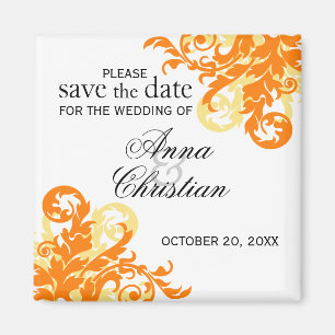 Orange and Yellow Flourish Autumn Save The Date Magnet